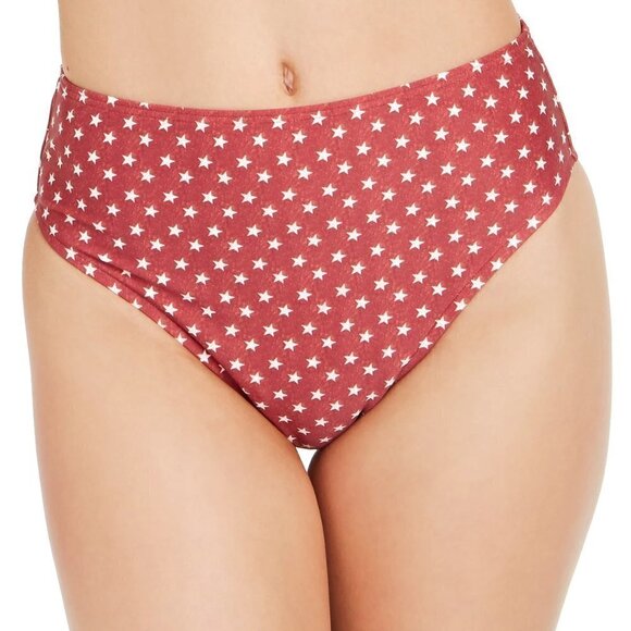 WeWoreWhat Emily Star-Print High-Waist Dark Red Bikini Bottoms NWT Size Large - Picture 1 of 9